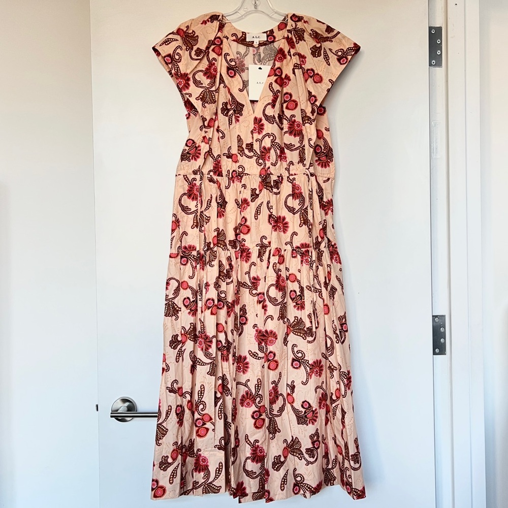 ALC beige pink paisley floral print cotton maxi dress